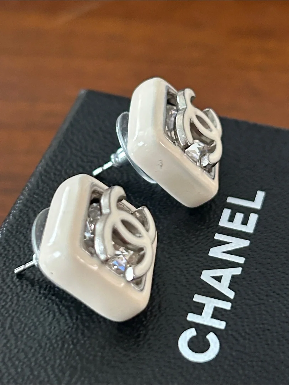 Chanel Vintage CC square resin stud earrings
